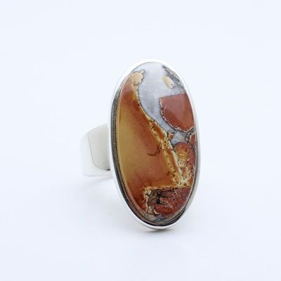 Bague Ajustable En Argent 925 Avec Jaspe Fleur De Sakura Verte - 10,82g, Cabochon